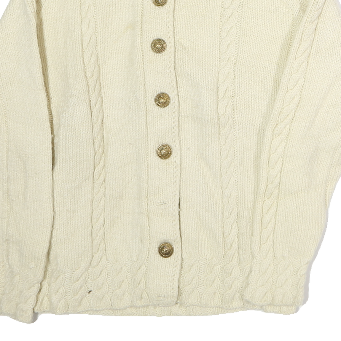 Womens Cream Wool Plain Button Up Classic Cable Knit Jumper M Cozy Warm