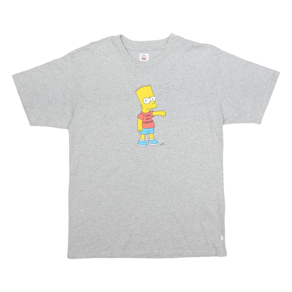 LEVIS X THE SIMPSONS Mens Grey Bart Simpson Graphic T-Shirt S Short Sleeve Crew