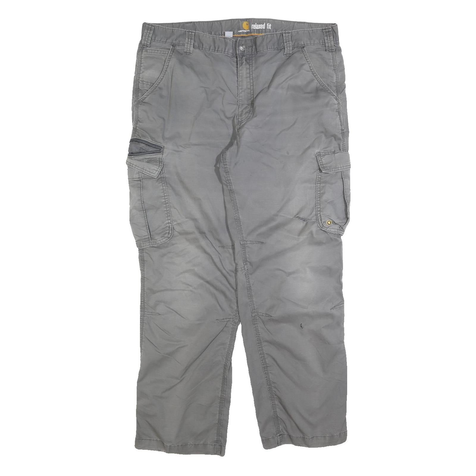 CARHARTT Mens Relaxed Fit Grey Cotton Blend Cargo Trousers W40 L32 Workwear