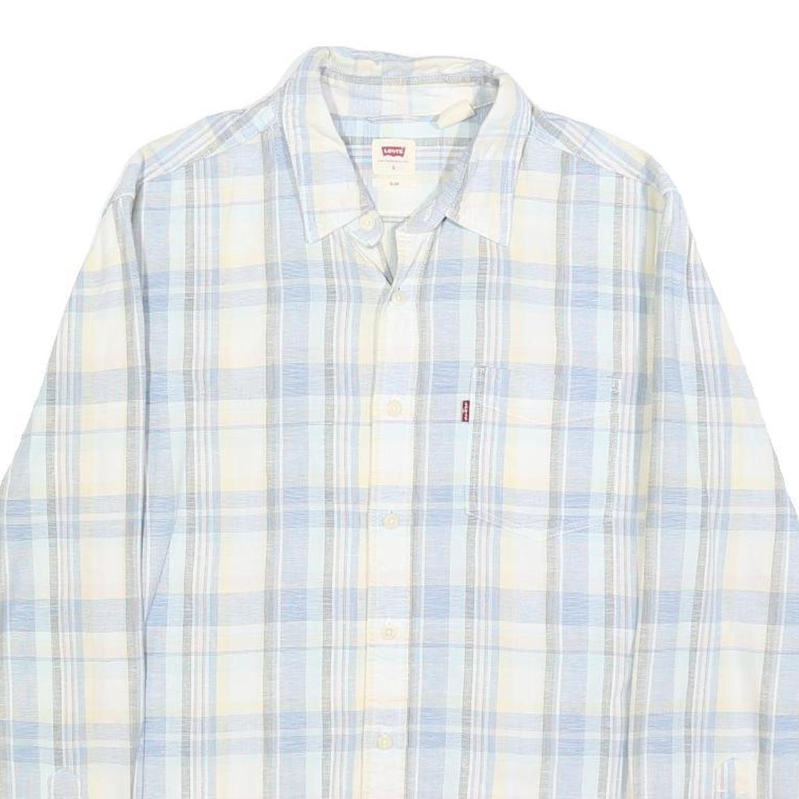 LEVI'S Mens Blue & Cream Check Shirt S Casual Cotton Long Sleeve Button Up