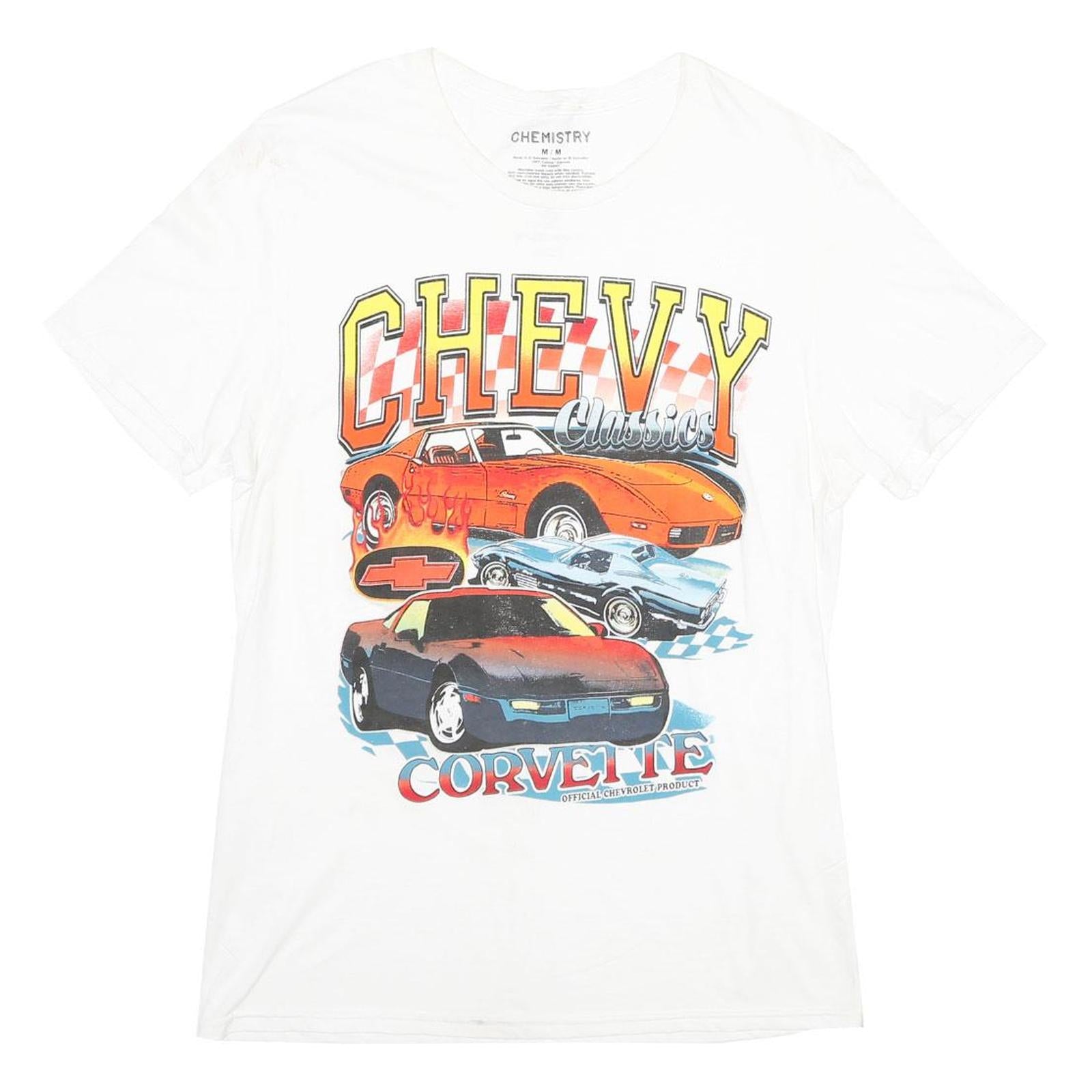 CHEMISTRY Mens White Chevy Classics Corvette Graphic T-Shirt M Short Sleeve Crew