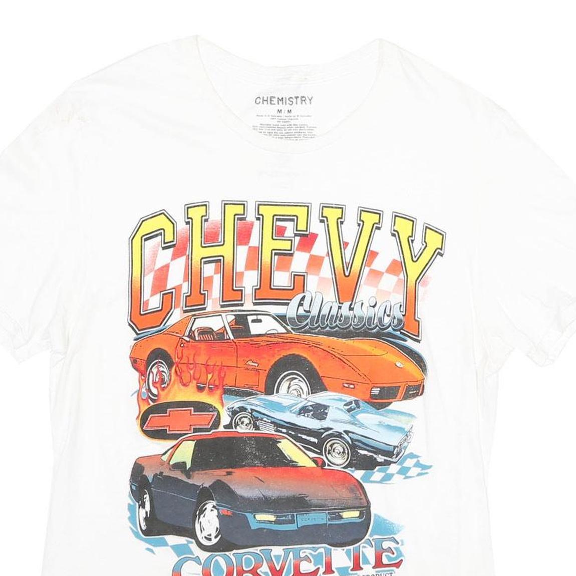CHEMISTRY Mens White Chevy Classics Corvette Graphic T-Shirt M Short Sleeve Crew