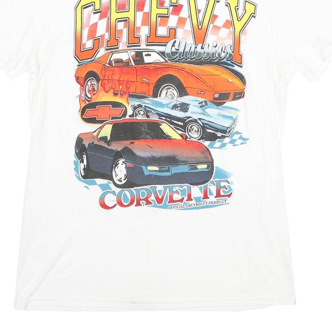 CHEMISTRY Mens White Chevy Classics Corvette Graphic T-Shirt M Short Sleeve Crew