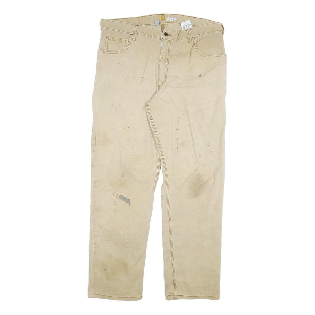 CARHARTT Mens Cotton Blend Beige Relaxed Fit Straight Leg Trousers W38 L32