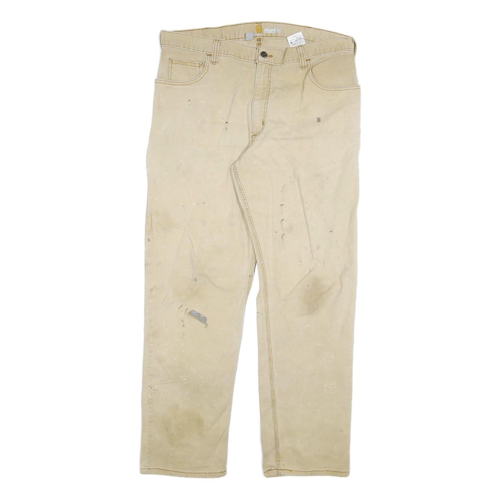 CARHARTT Mens Cotton Blend Beige Relaxed Fit Straight Leg Trousers W38 L32