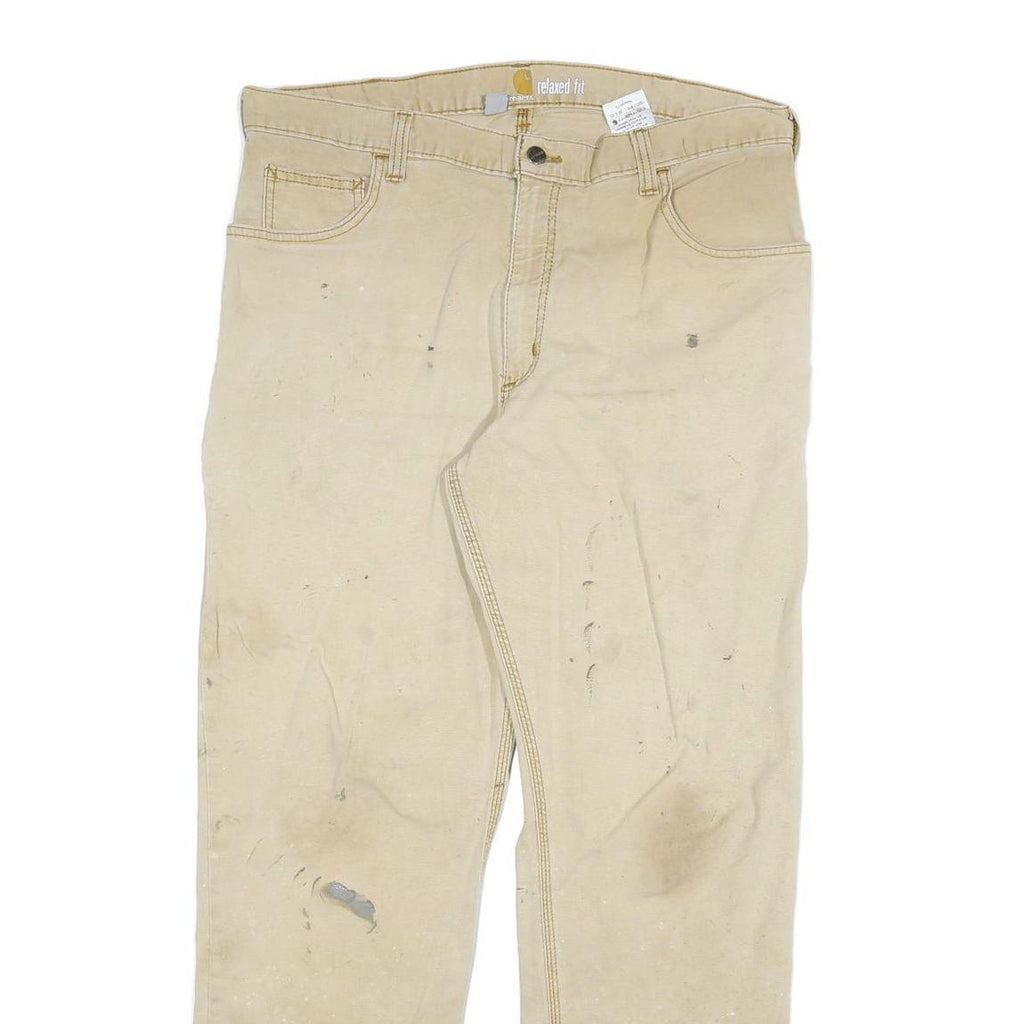 CARHARTT Mens Cotton Blend Beige Relaxed Fit Straight Leg Trousers W38 L32
