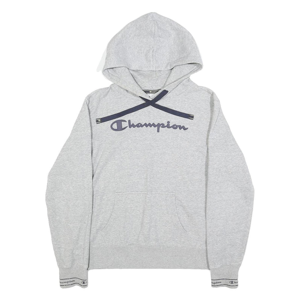 CHAMPION Womens Grey Hoodie L Cotton Blend Pullover Casual Sports Sweatshirt