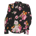 ELLEN TRACY Womens Black & Pink Floral Shirt M Elegant Polyester Button Down
