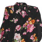 ELLEN TRACY Womens Black & Pink Floral Shirt M Elegant Polyester Button Down
