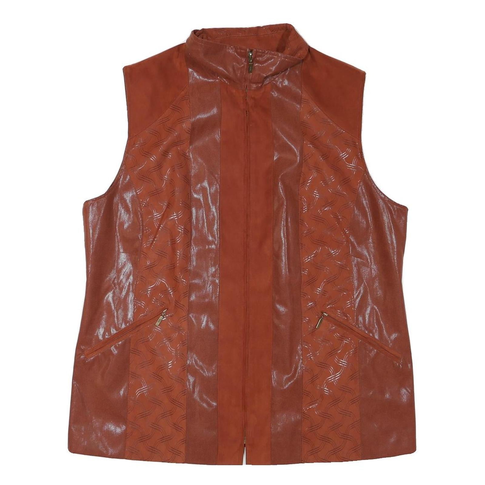 CITY LOOK Womens Rust Brown Jacket L Polyester Blend Plain Zip Sleeveless