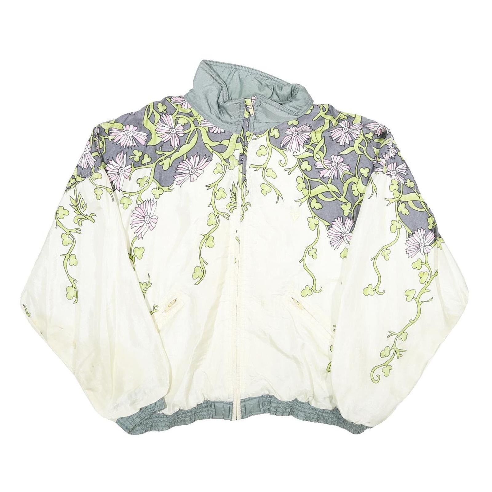VOGLIO Womens White & Grey Floral Nylon Jacket XL Lightweight Zip Up Casual