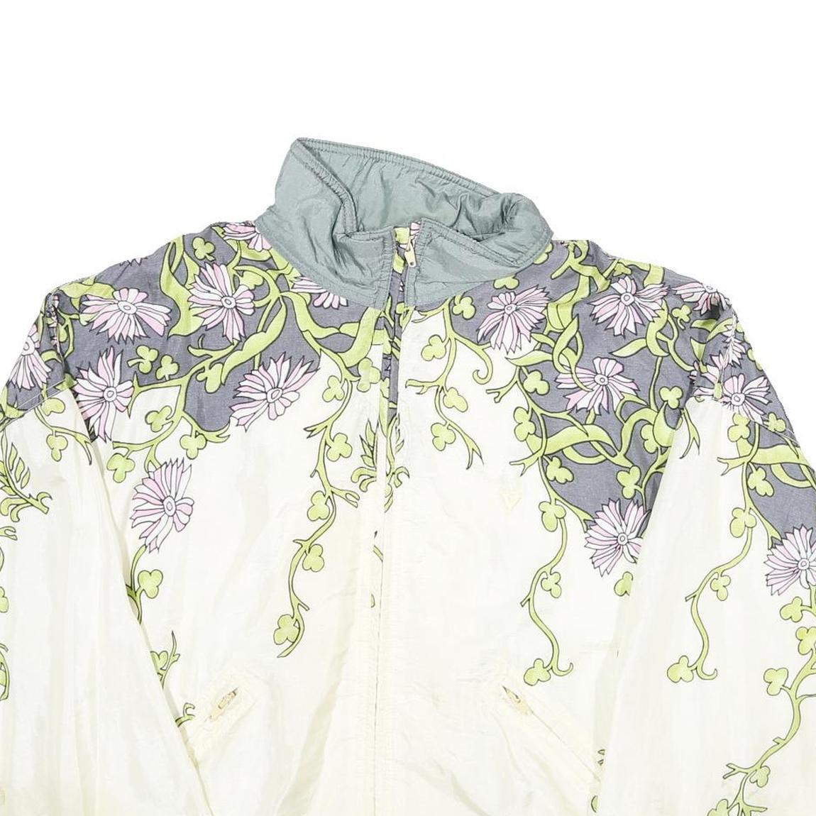 VOGLIO Womens White & Grey Floral Nylon Jacket XL Lightweight Zip Up Casual