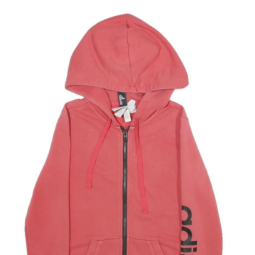 ADIDAS Womens Red Full Zip Hoodie XS Logo Print Cotton Blend Casual