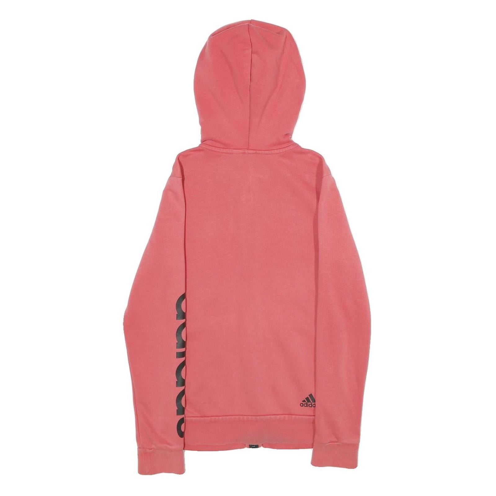 ADIDAS Womens Red Full Zip Hoodie XS Logo Print Cotton Blend Casual