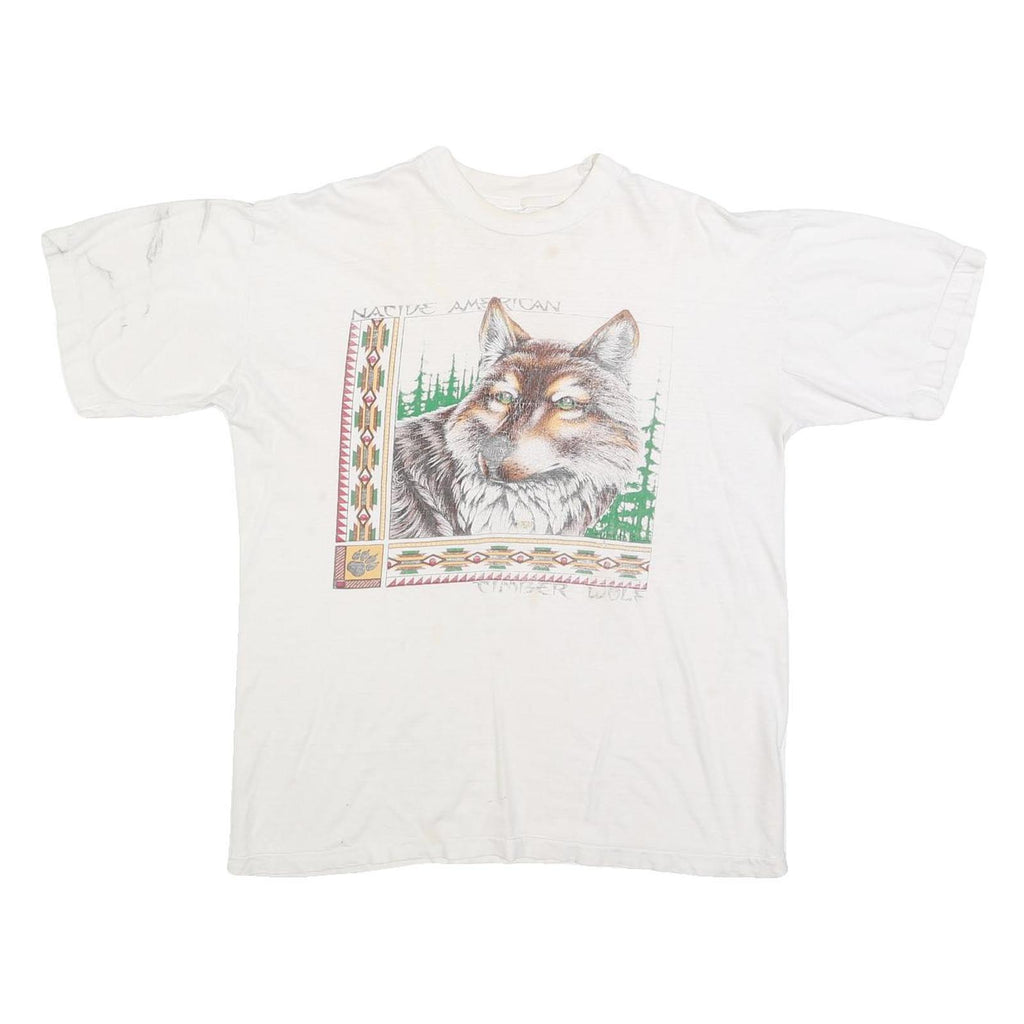 Womens White Cotton Blend Graphic T-Shirt M Short Sleeve Crew Neck Native