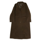 Womens Brown Cotton Blend Button Jacket L Plain Classic Knee Length Stylish