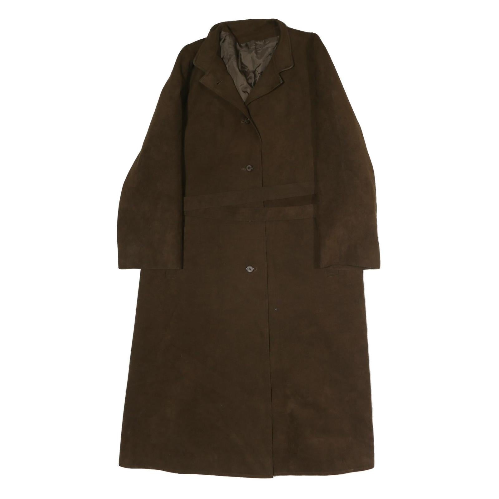 Womens Brown Cotton Blend Button Jacket L Plain Classic Knee Length Stylish