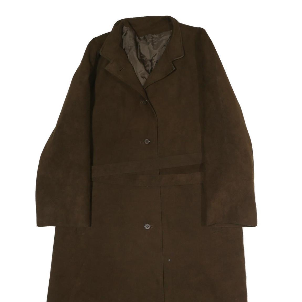 Womens Brown Cotton Blend Button Jacket L Plain Classic Knee Length Stylish