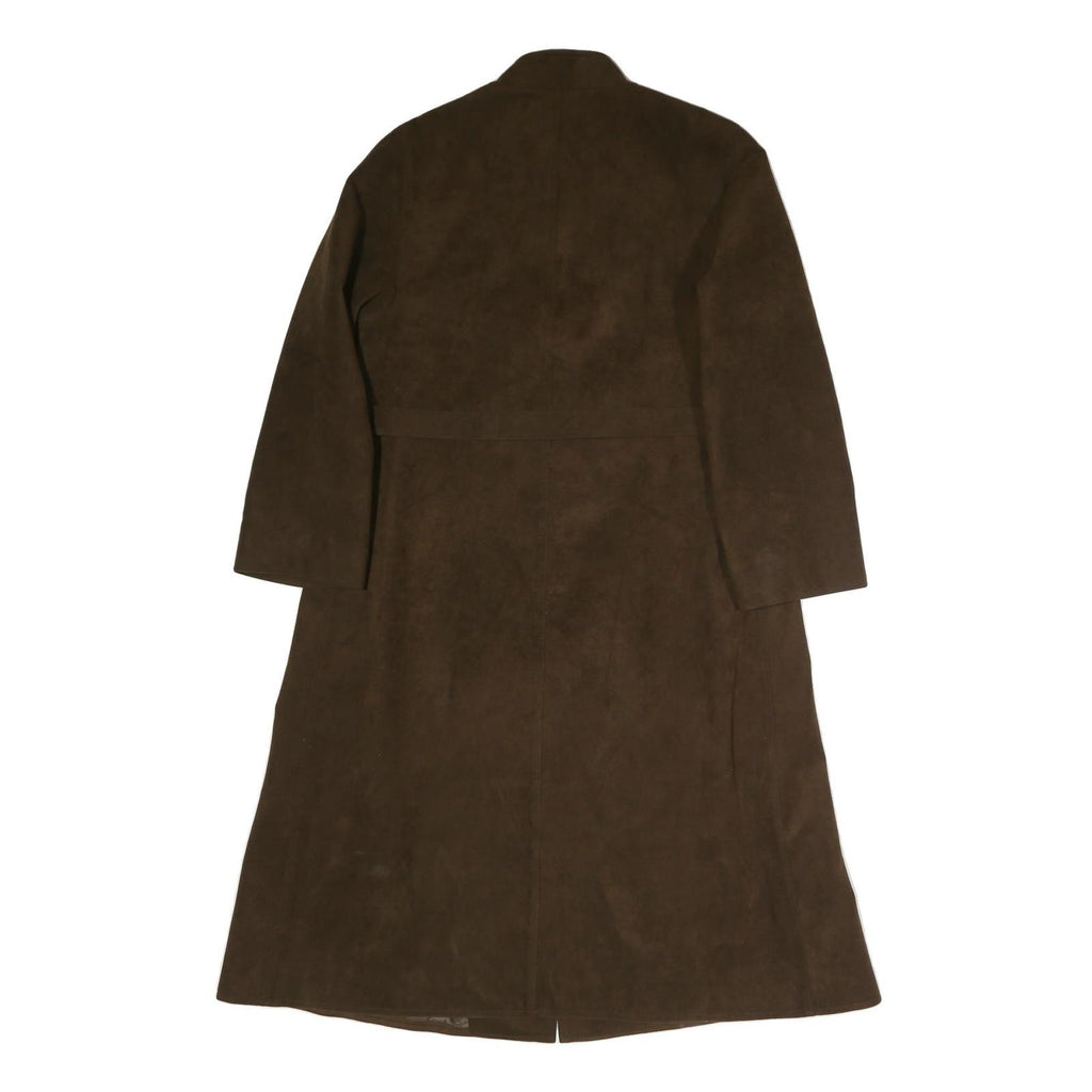 Womens Brown Cotton Blend Button Jacket L Plain Classic Knee Length Stylish