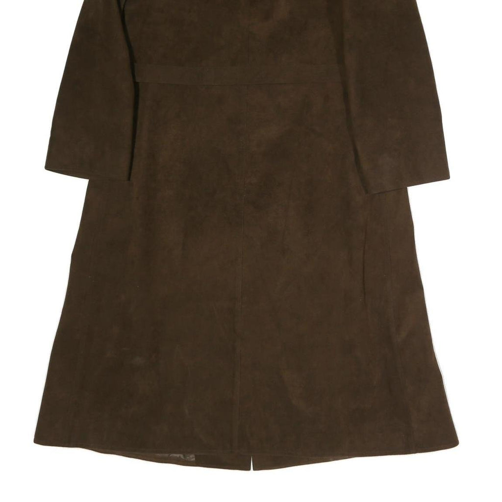 Womens Brown Cotton Blend Button Jacket L Plain Classic Knee Length Stylish