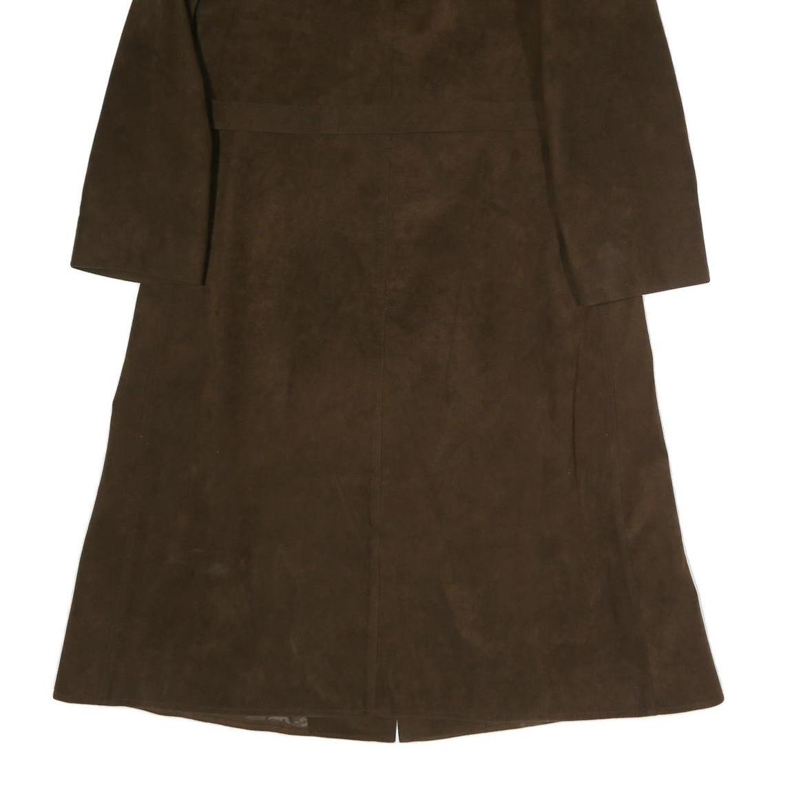 Womens Brown Cotton Blend Button Jacket L Plain Classic Knee Length Stylish