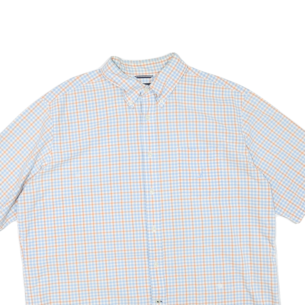 NAUTICA Mens Blue & Orange Checked Shirt 2XL Cotton Blend Button-Down Collar