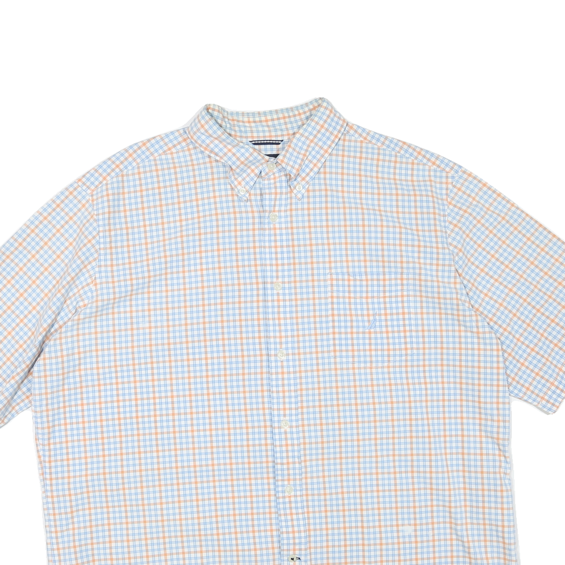 NAUTICA Mens Blue & Orange Checked Shirt 2XL Cotton Blend Button-Down Collar