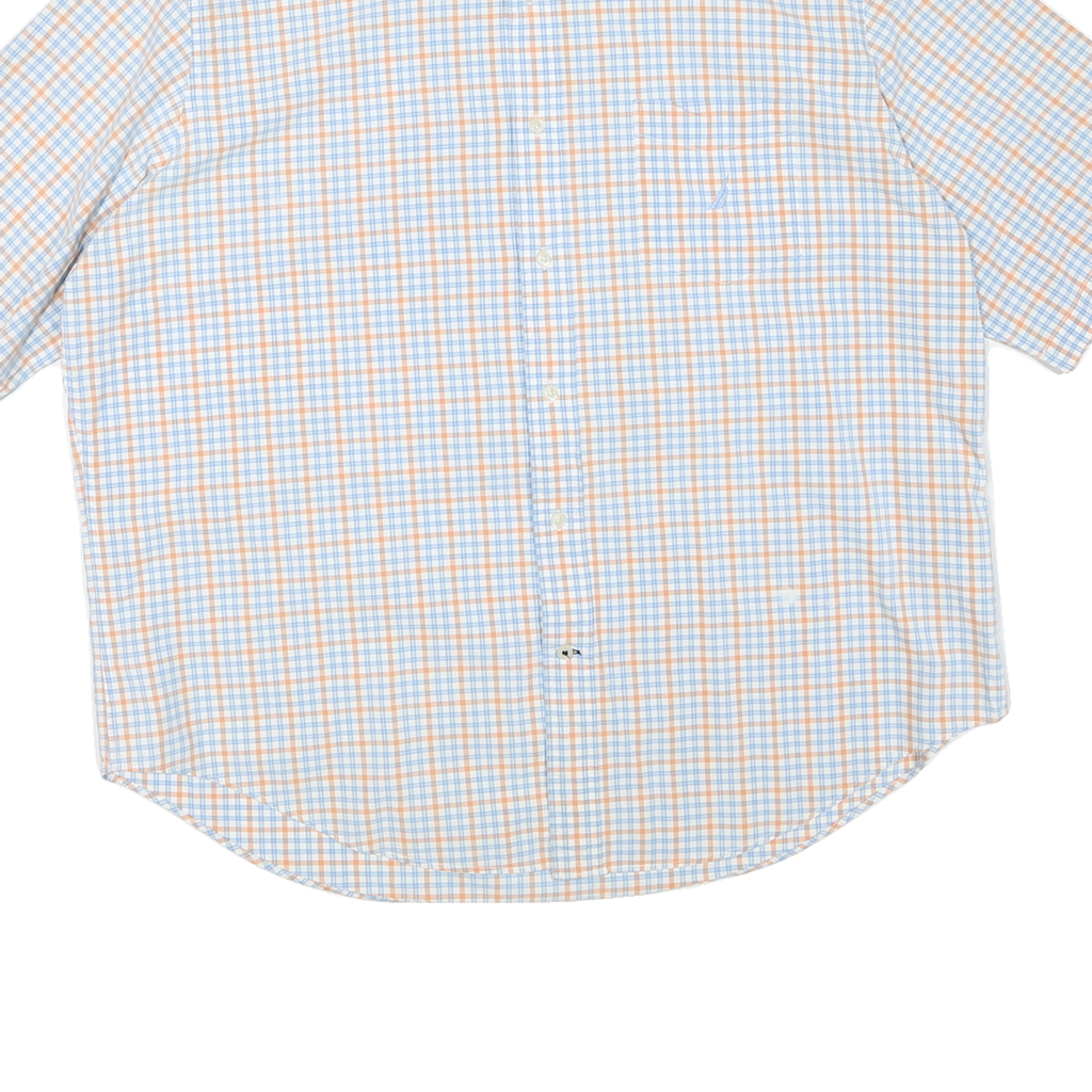 NAUTICA Mens Blue & Orange Checked Shirt 2XL Cotton Blend Button-Down Collar