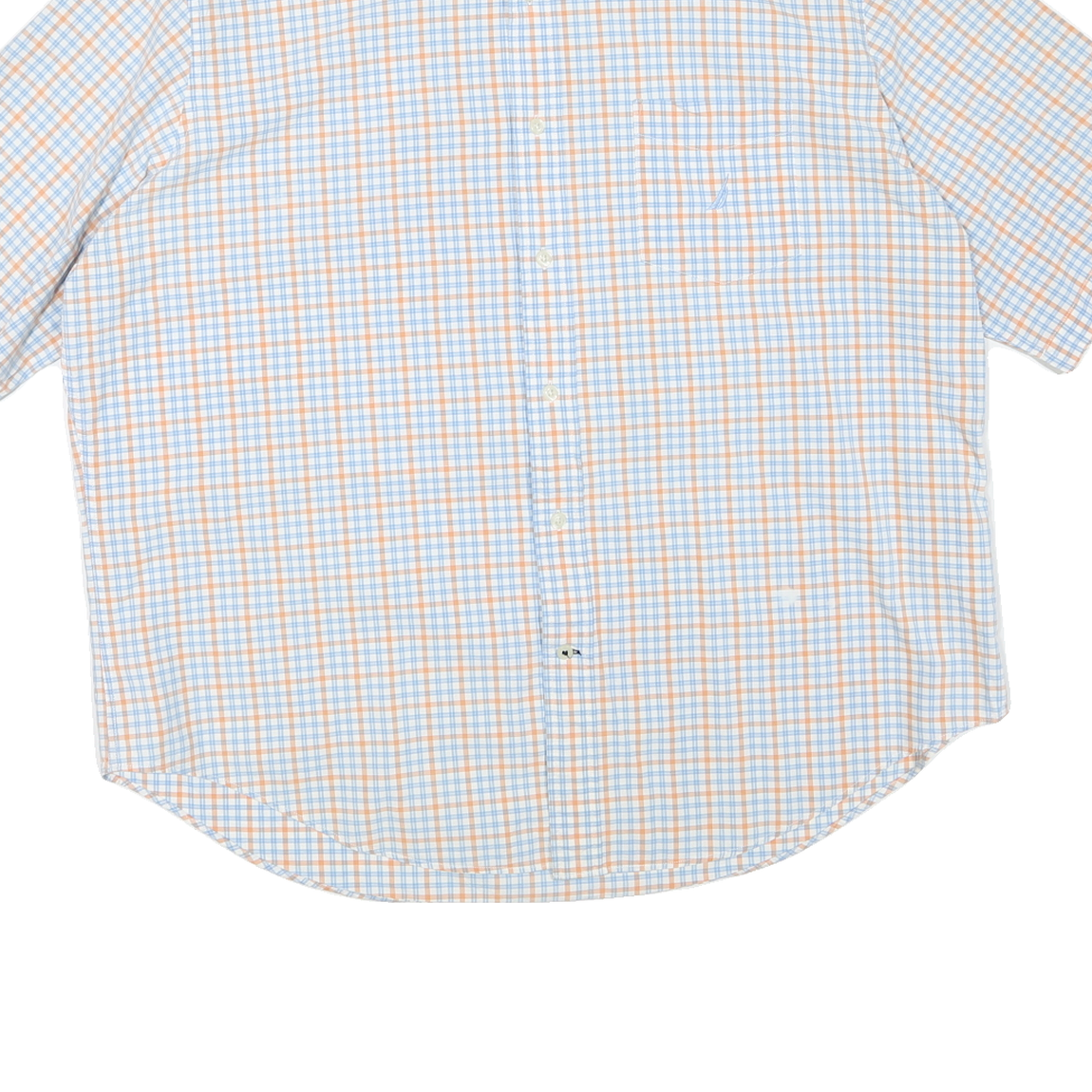 NAUTICA Mens Blue & Orange Checked Shirt 2XL Cotton Blend Button-Down Collar