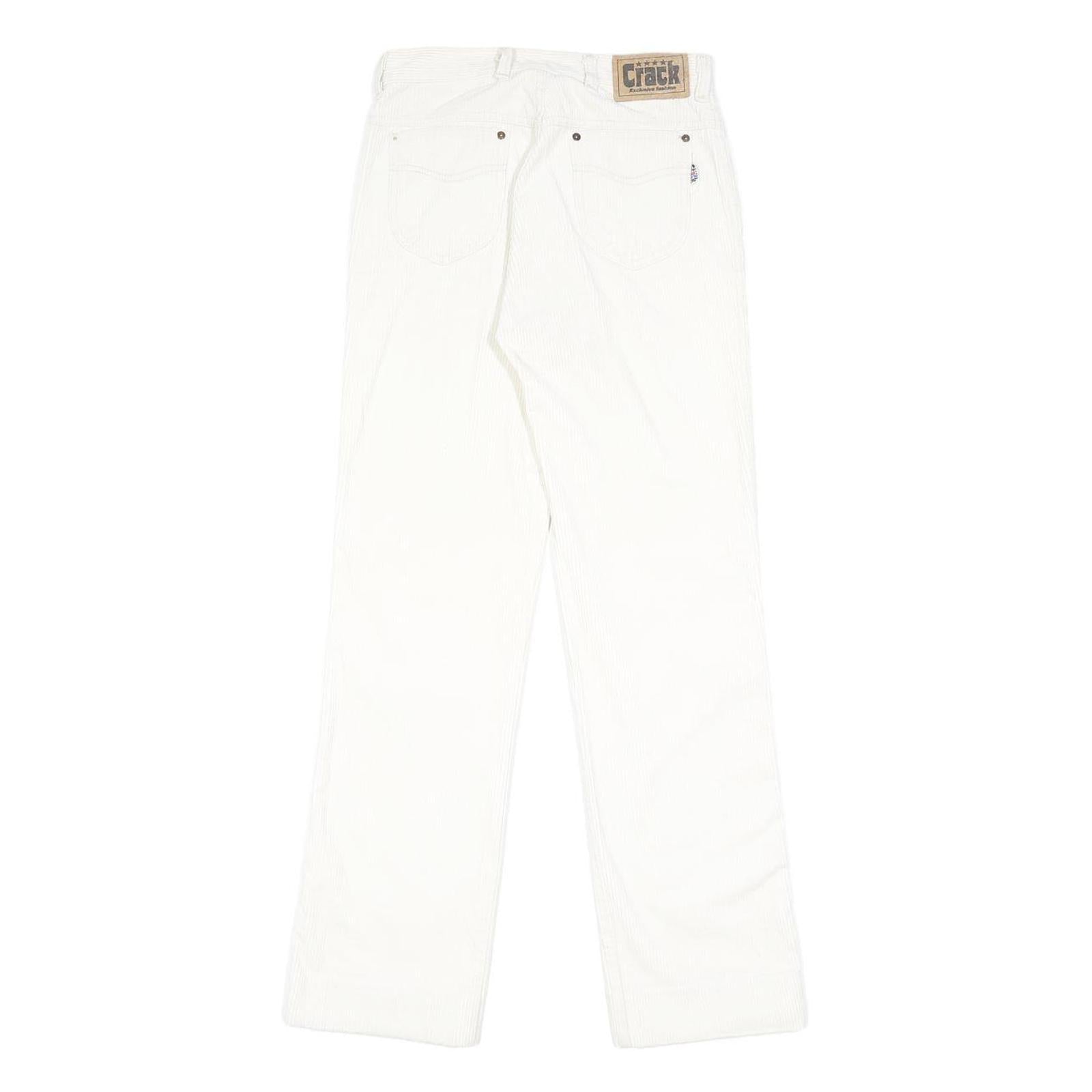 CRACK Womens Cotton Blend White Relaxed Straight Trousers W26 L29 Casual Zip