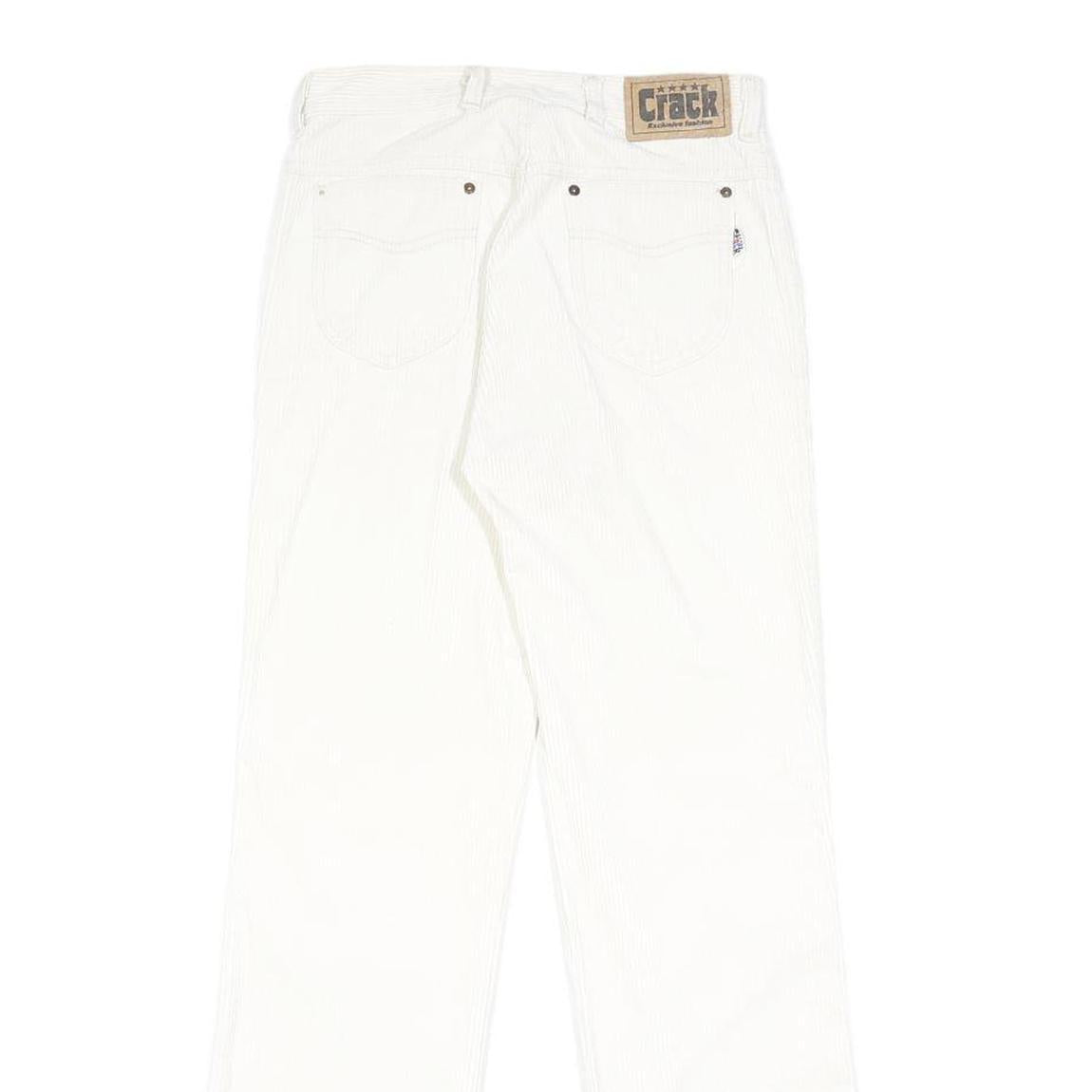 CRACK Womens Cotton Blend White Relaxed Straight Trousers W26 L29 Casual Zip