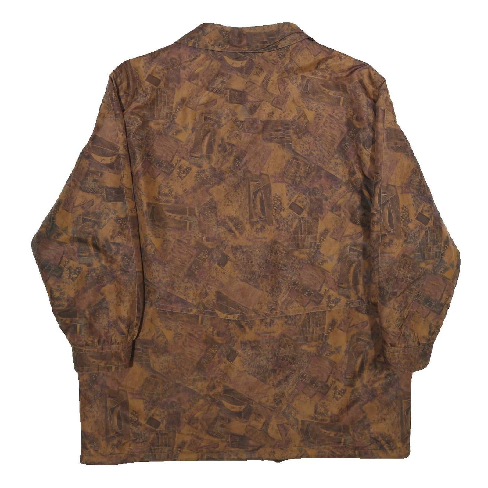 Womens Brown Abstract Print Jacket XL Woven Zip Long Sleeve Casual Outerwear