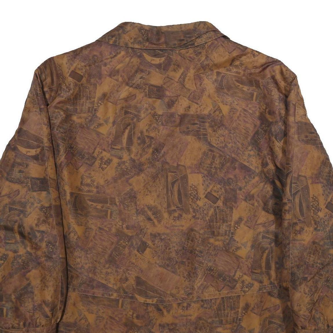 Womens Brown Abstract Print Jacket XL Woven Zip Long Sleeve Casual Outerwear