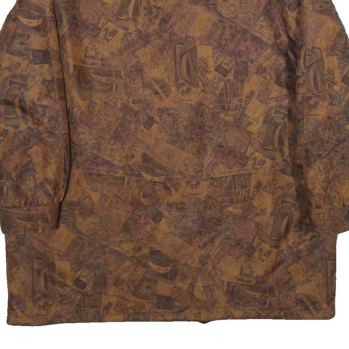 Womens Brown Abstract Print Jacket XL Woven Zip Long Sleeve Casual Outerwear