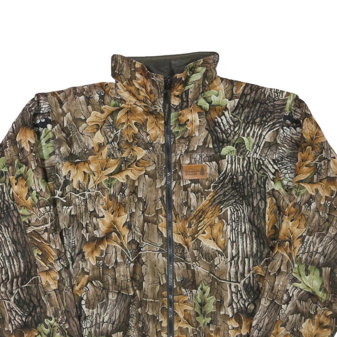 Mens Brown Green Oak Leaf Camouflage Zip Jacket Polyester Blend Reversible