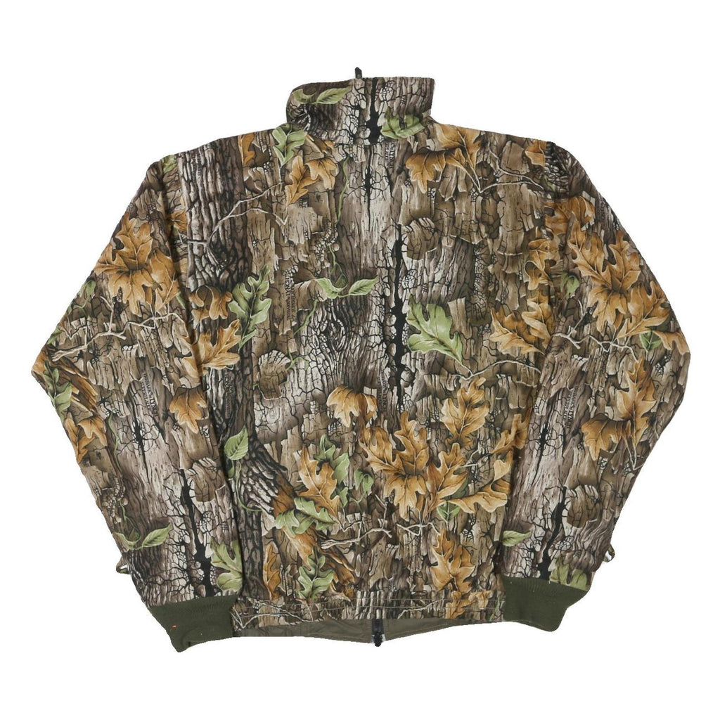 Mens Brown Green Oak Leaf Camouflage Zip Jacket Polyester Blend Reversible