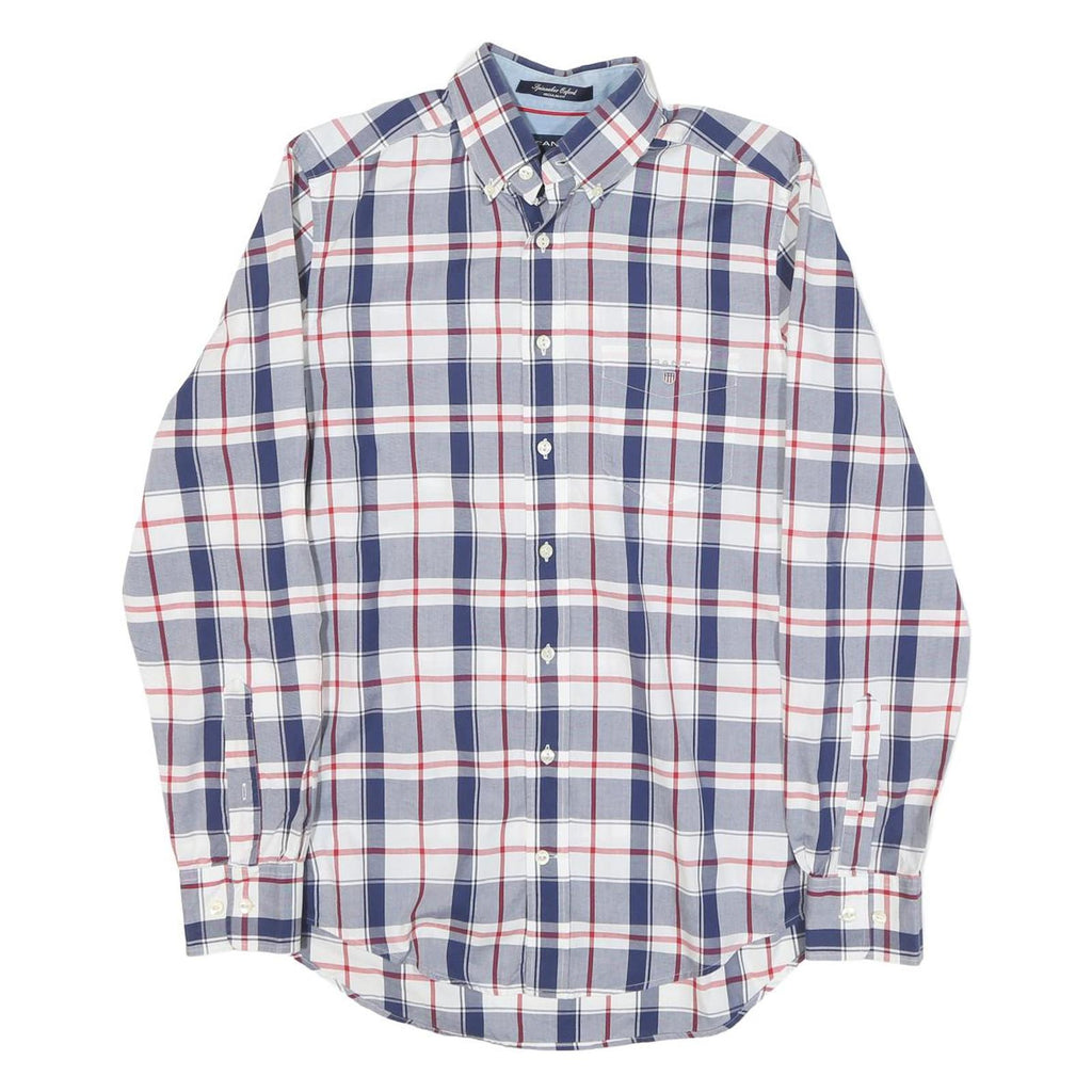 GANT Mens Blue & Red Checked Shirt S Classic Cotton Blend Button-Down Collar