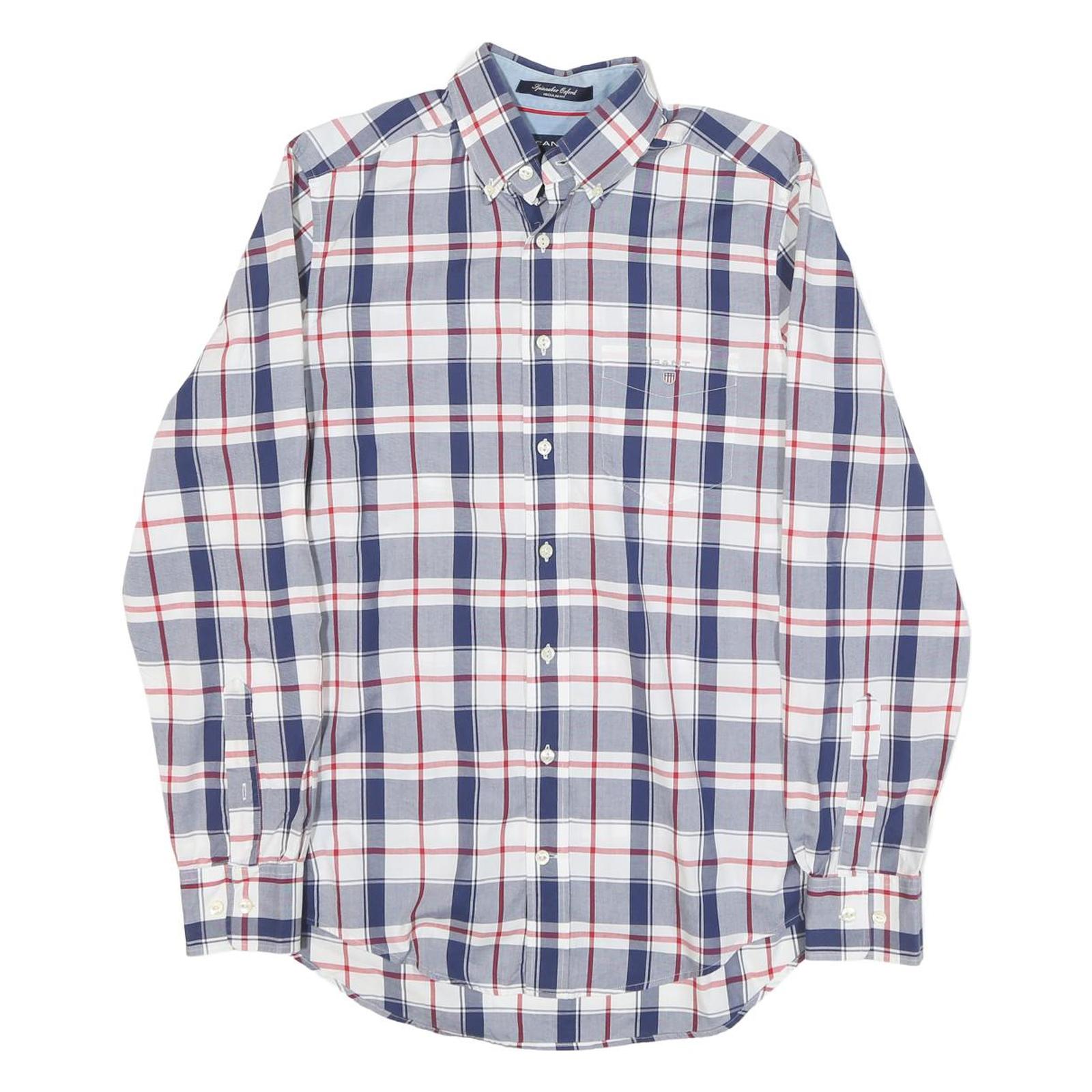 GANT Mens Blue & Red Checked Shirt S Classic Cotton Blend Button-Down Collar