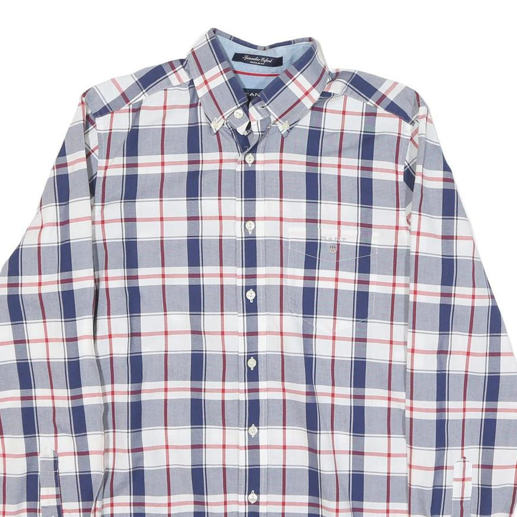 GANT Mens Blue & Red Checked Shirt S Classic Cotton Blend Button-Down Collar