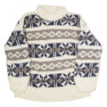 Womens Patterned Jumper White Fair Isle High Neck 90s Chunky Knit Wool M