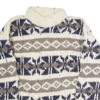 Womens Patterned Jumper White Fair Isle High Neck 90s Chunky Knit Wool M