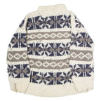 Womens Patterned Jumper White Fair Isle High Neck 90s Chunky Knit Wool M