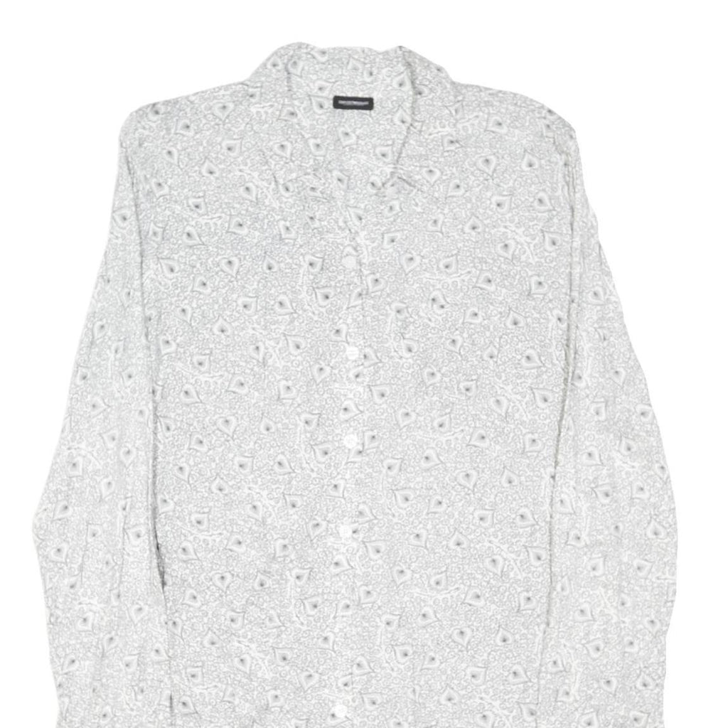 EMPORIO ARMANI Womens White Grey Cotton Blend Shirt Dress Printed Long Sleeve M