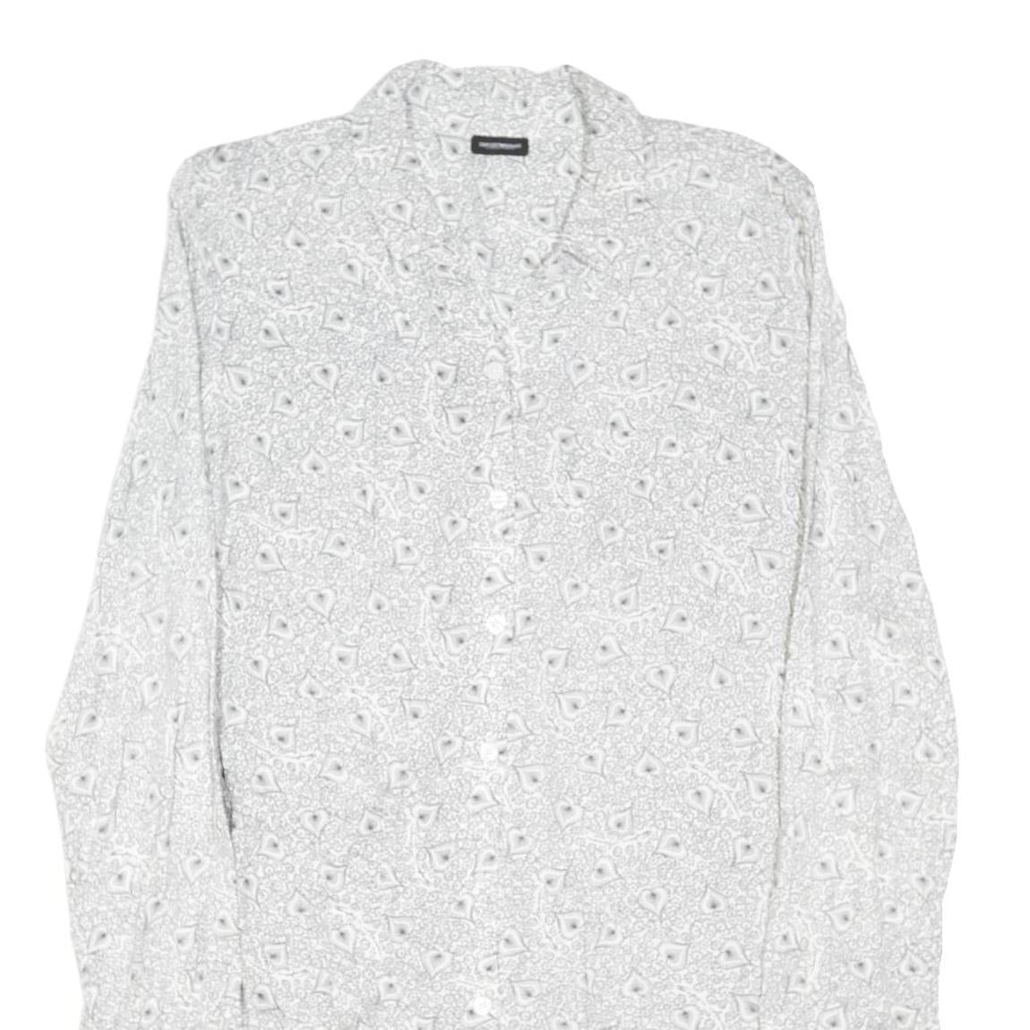 EMPORIO ARMANI Womens White Grey Cotton Blend Shirt Dress Printed Long Sleeve M