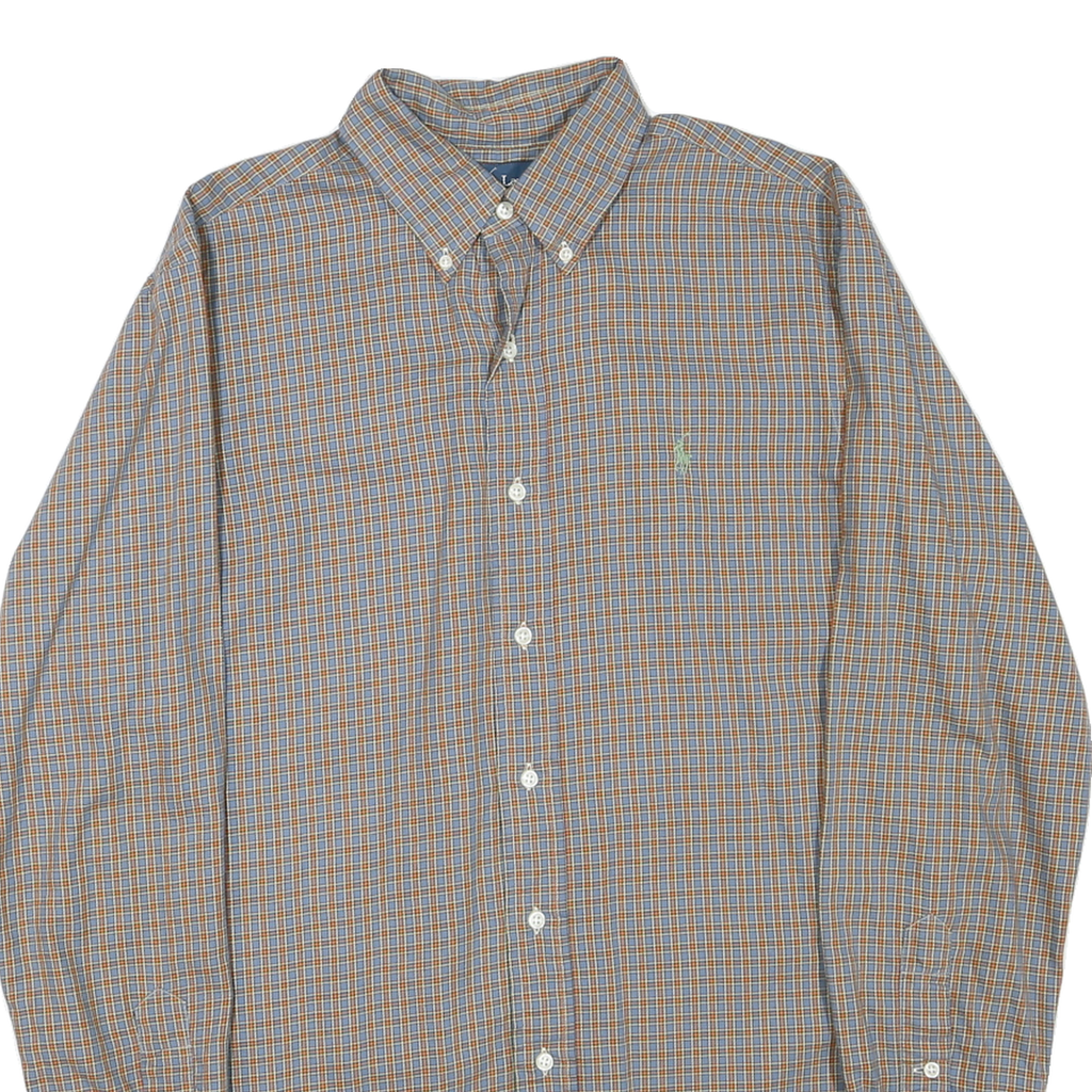 RALPH LAUREN Mens Blue & Orange Check Shirt M Button Down Classic Fit