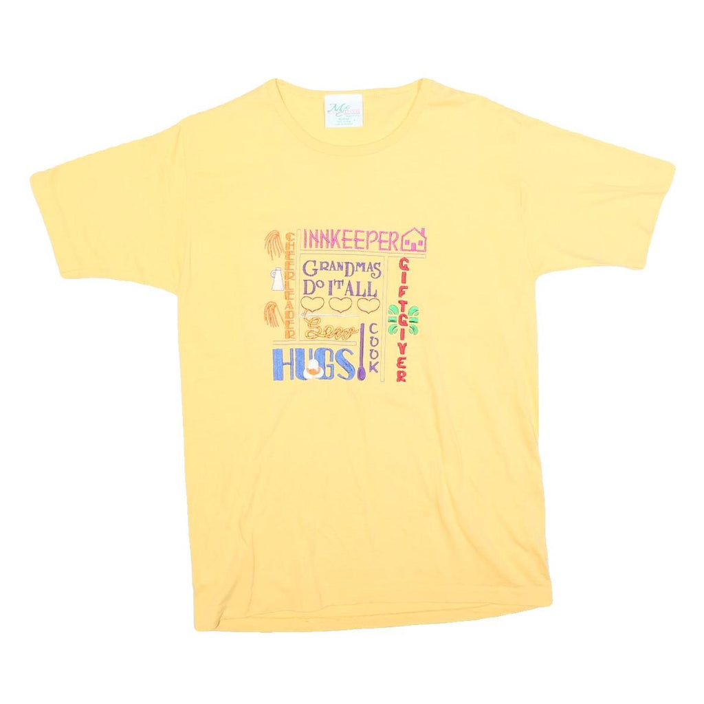 MC ENERGY Womens Yellow Graphic T-Shirt M Short Sleeve Crew Neck Cotton Blend