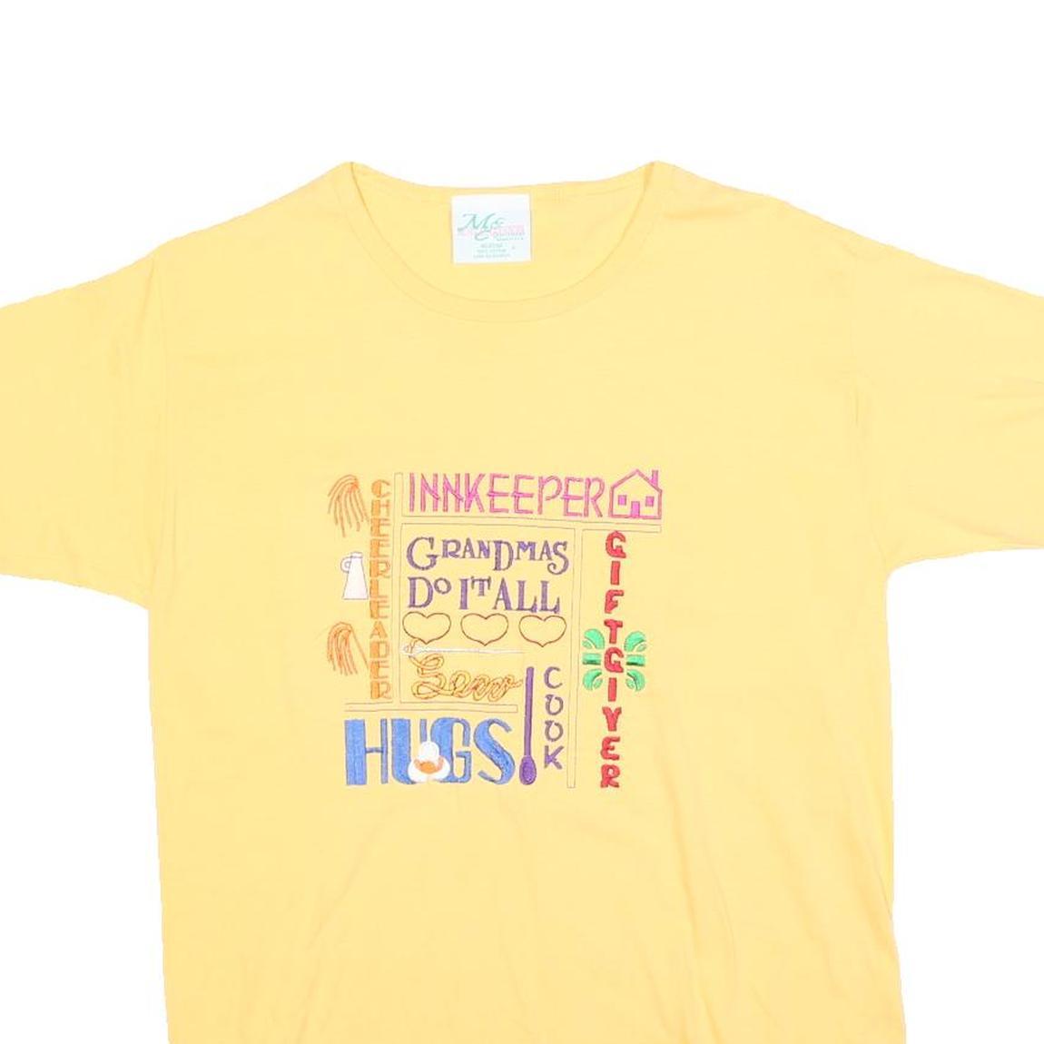 MC ENERGY Womens Yellow Graphic T-Shirt M Short Sleeve Crew Neck Cotton Blend