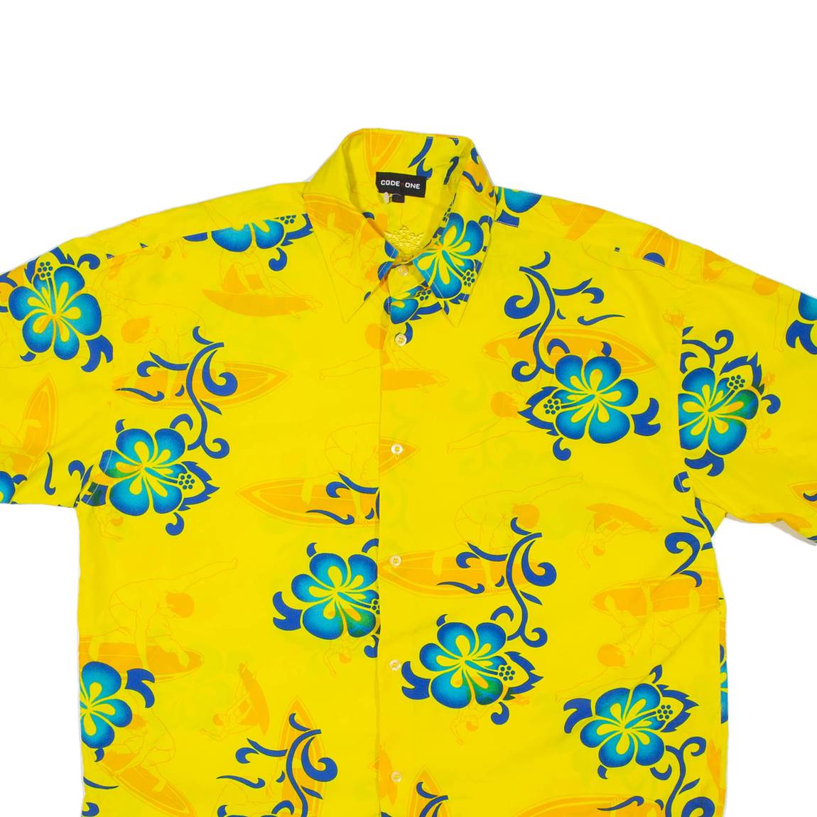 CODE ONE Mens Shirt Yellow Floral L