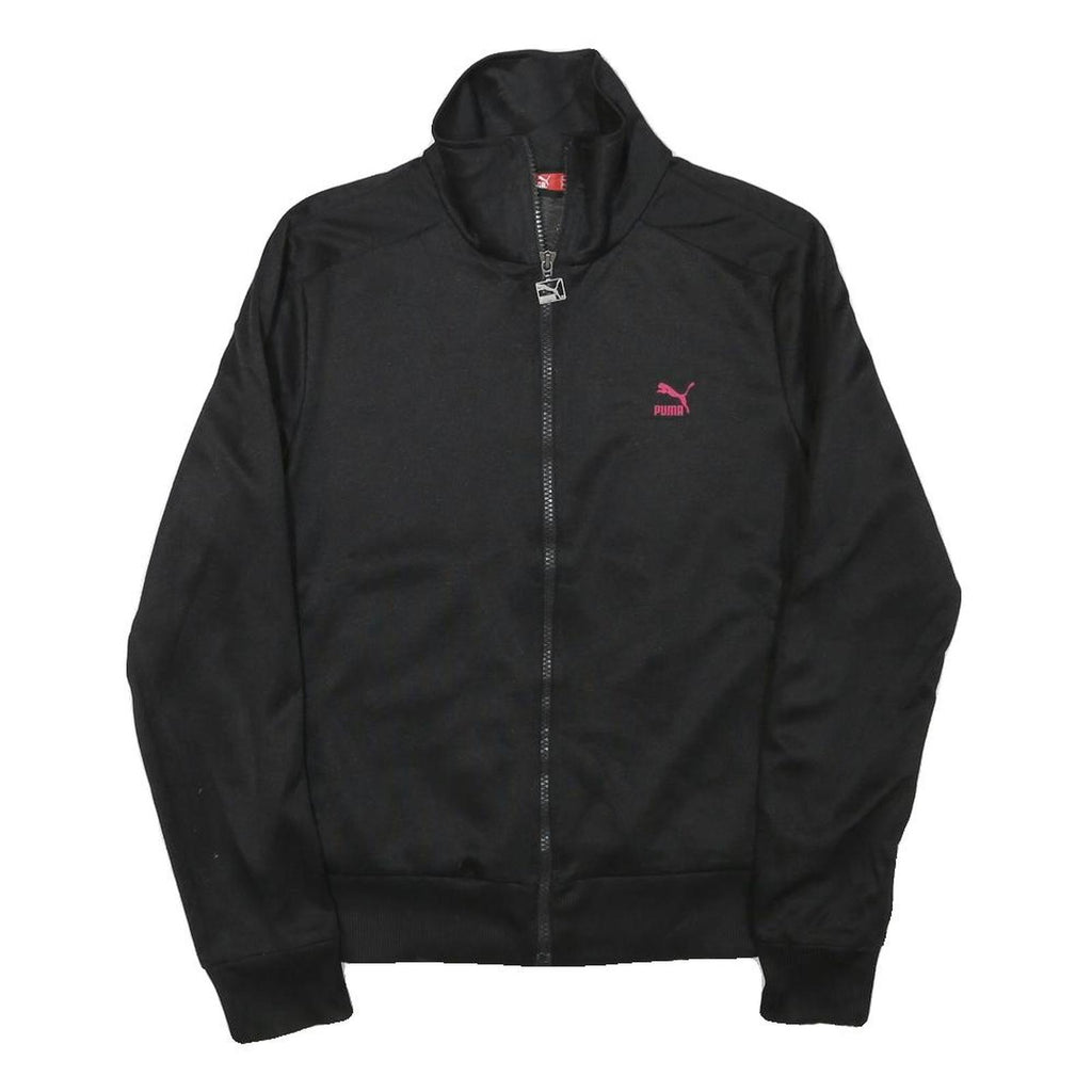 PUMA Womens Black Pink Logo Jacket M Polyester Blend Zip Athletic Track Top