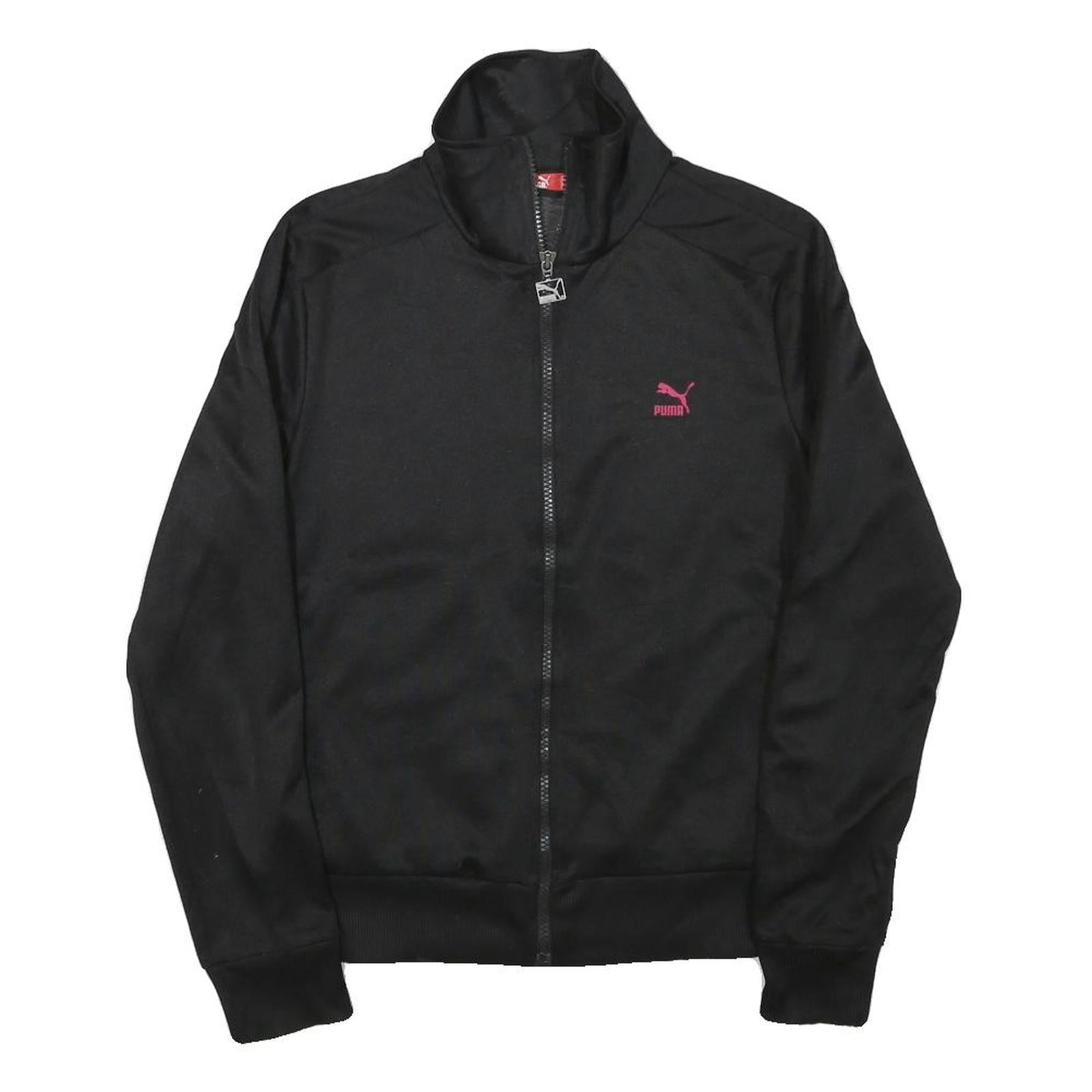 PUMA Womens Black Pink Logo Jacket M Polyester Blend Zip Athletic Track Top